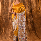 Golden Yellow Butti Embroidered Silk Saree