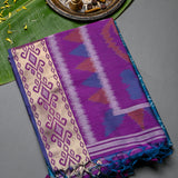 Teal & Purple Banarasi Silk Saree With Patan Patola Double Ikat Weave & Gold Zari Border