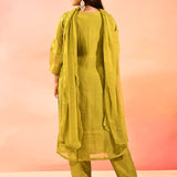Leafe Green Colourful Floral Butti Straight Cut Suit