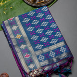 Pink & Blue Banarasi Silk Saree With Patan Patola Double Ikat Weave