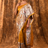 Golden Yellow Butti Embroidered Silk Saree