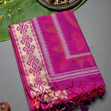 Pink & Magenta Banarasi Silk Saree With Patan Patola Weave & Gold Zari Border