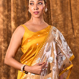 Golden Yellow Butti Embroidered Silk Saree