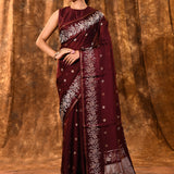 Deep Maroon Buttis Woven Banarasi Silk Saree