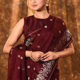 Deep Maroon Buttis Woven Banarasi Silk Saree