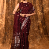 Deep Maroon Buttis Woven Banarasi Silk Saree