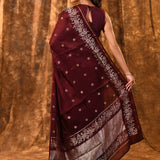 Deep Maroon Buttis Woven Banarasi Silk Saree