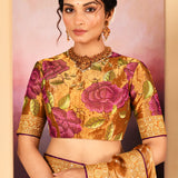 Classic Golden Embroidered Metallic Tissue Saree