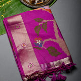 Pink Banarasi Silk Saree With Shikargah Weave Pallu & Gold Zari Border
