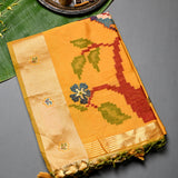 Yellow Banarasi Silk Saree With Shikargah Weave Pallu & Gold Zari Border