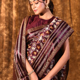 Dark Burgundy Banarasi Patola Silk Saree