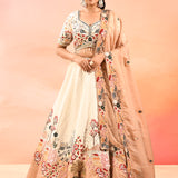 Ivory And Multi Colour Nature Inspirde Floral Embroidery Lehenga