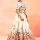 Ivory And Multi Colour Nature Inspirde Floral Embroidery Lehenga