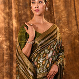 Dark Olive Green Banarasi Patola Silk Saree