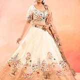 Ivory And Multi Colour Nature Inspirde Floral Embroidery Lehenga