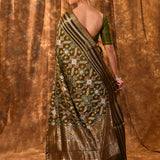 Dark Olive Green Banarasi Patola Silk Saree