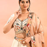 Ivory And Multi Colour Nature Inspirde Floral Embroidery Lehenga
