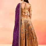 Mustard Gold With Purple Dupatta Banarasi Silk Lehenga