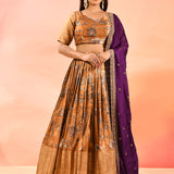 Mustard Gold With Purple Dupatta Banarasi Silk Lehenga