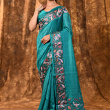 Bright Green Embroidered Tussar Saree