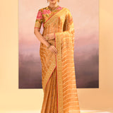 Golden Embroidered Tissue Saree With Stripes