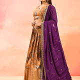 Mustard Gold With Purple Dupatta Banarasi Silk Lehenga