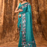 Bright Green Embroidered Tussar Saree