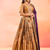 Mustard Gold With Purple Dupatta Banarasi Silk Lehenga