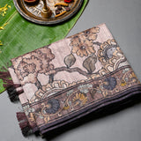 Mauve Kalamkari Printed Tussar Silk Saree With Peacock & Floral Motifs