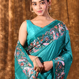 Bright Green Embroidered Tussar Saree