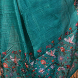 Bright Green Embroidered Tussar Saree