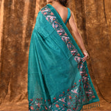Bright Green Embroidered Tussar Saree