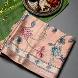 Muted Beige Khadi Tussar Saree With Hand-Embroidered Floral Clusters