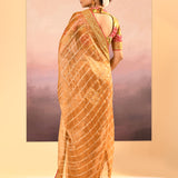 Golden Embroidered Tissue Saree With Stripes