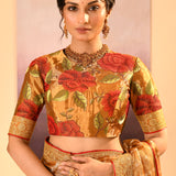 Golden Embroidered Metallic Tissue Saree