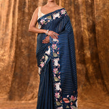 Classic Blue Floral Tissue Silk Saree