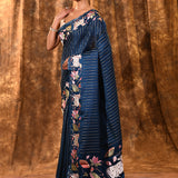 Classic Blue Floral Tissue Silk Saree