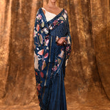 Classic Blue Floral Tissue Silk Saree