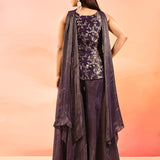 Royal Amethyst Embroidered Tissue Peplum Set