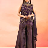 Royal Amethyst Embroidered Tissue Peplum Set