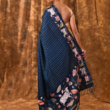 Classic Blue Floral Tissue Silk Saree