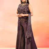 Royal Amethyst Embroidered Tissue Peplum Set