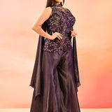 Royal Amethyst Embroidered Tissue Peplum Set