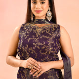 Royal Amethyst Embroidered Tissue Peplum Set