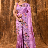 Carnation Pink Floral Silk Saree