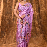 Carnation Pink Floral Silk Saree