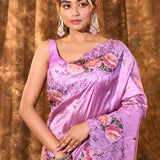 Carnation Pink Floral Silk Saree