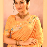 Bright Yellow Foil Printed Dupion Silk Saree