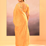 Bright Yellow Foil Printed Dupion Silk Saree