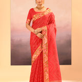 Cardinal Red Dupion Silk Foil Printed Saree